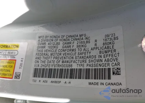 2024 Honda Civic Touring from USA, damaged, VIN 2HGFE1F97RH303066